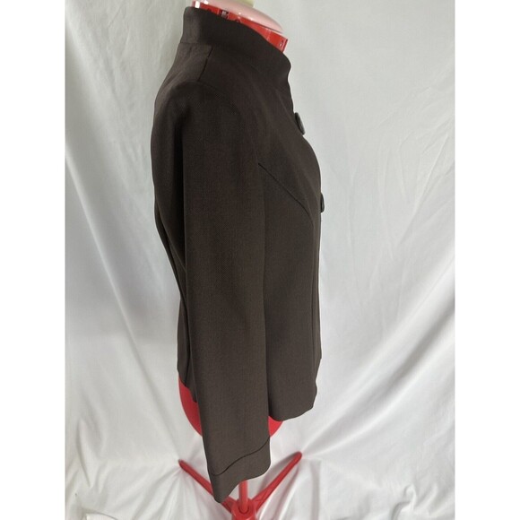 PERCEPTIONS PETITE Size 8 8P Brown 2 Button Blazer Shoulder Pads Long Sleeve - Picture 7 of 11